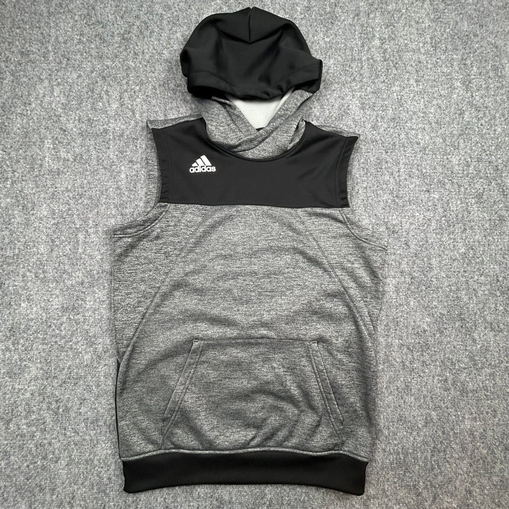 Adidas Sleeveless Hoodie Men Size M Grey Black Athleisure Gym Training Vest